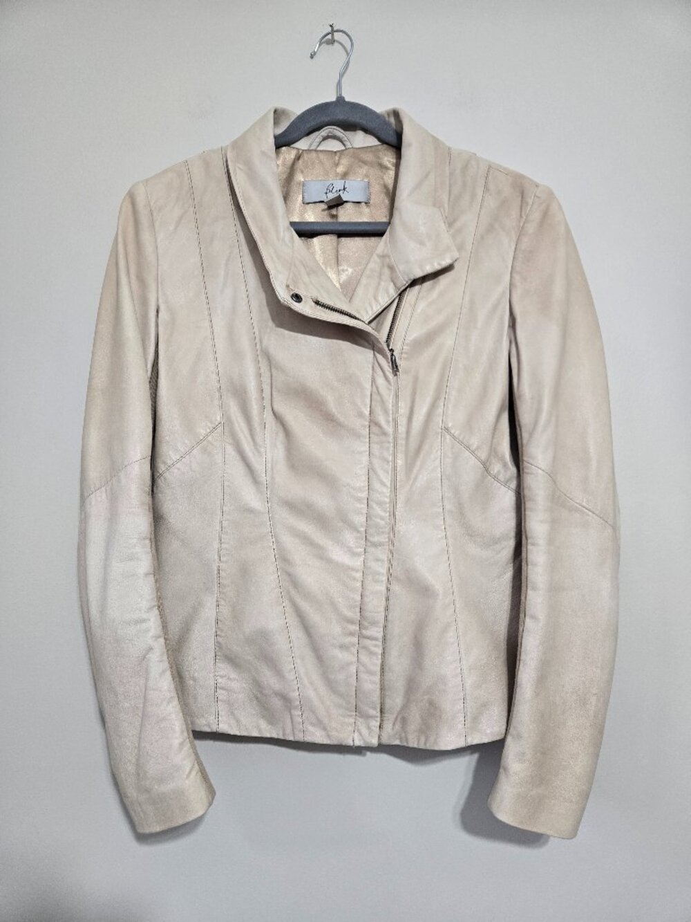 Blink Leather Jacket Women Medium Beige Moto Asymmetrical Zip Genuine Leather M